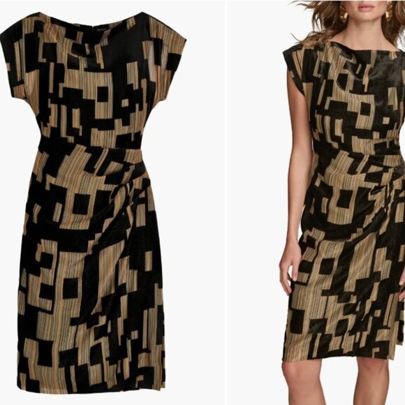 DKNY Black Gold Metallic Geo Print Sheath Dress Sleeveless Round Neck 4 NWT NEW - Picture 3 of 10